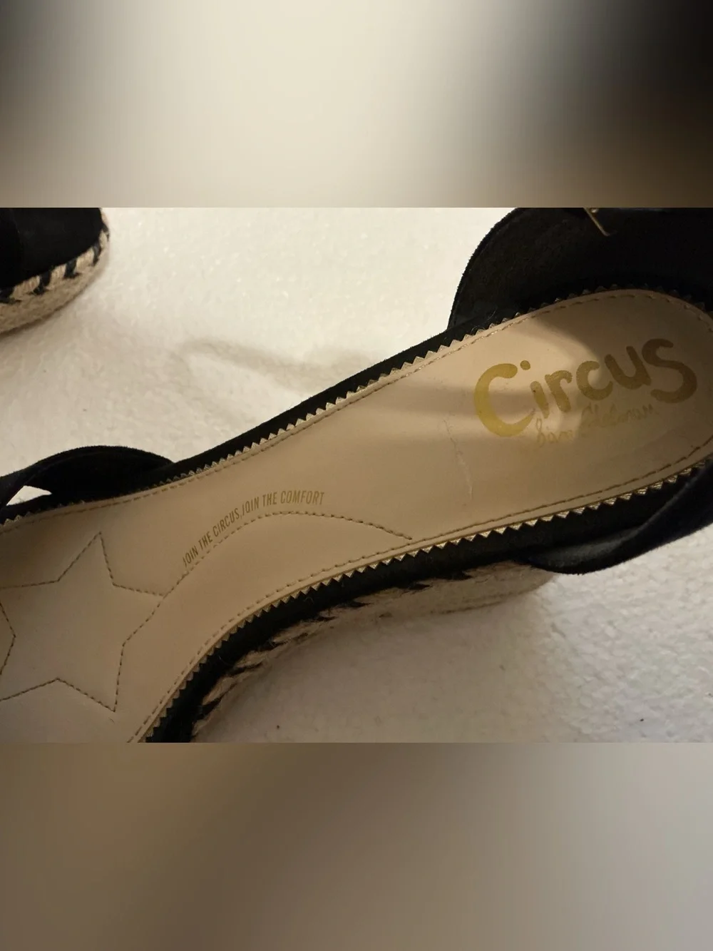 Circus by Sam Edelman Black Espadrille Wedge Sandals Ankle Strap Sz 10 Open Toe